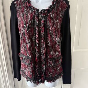 NWOT Vintage Cache Black and Red Tweed Zip-Front Cardigan